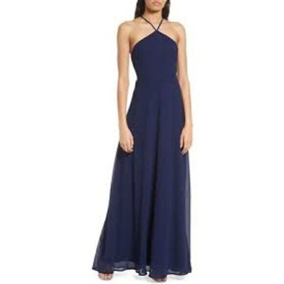 Lulu's Dress Blue Magic in the‎ Air Navy Blue Lace-Up Maxi Dress - Picture 3 of 7